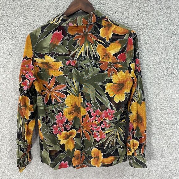 Chicos Button Up‎ Shirt Womens 0 Green Floral Oversized Artsy Aloha Beach Resort - Picture 6 of 6